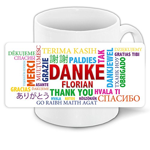 Danke-Tasse mit Namen Florian und schönem Motiv in vielen Sprachen von Eurofoto