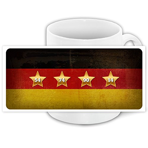 Deutschland-Tasse Weltmeister 2014 mit Flagge, Jahreszahlen und vier Sternen, weiss | Freundschafts-Tasse | Fußball-Tasse von Eurofoto