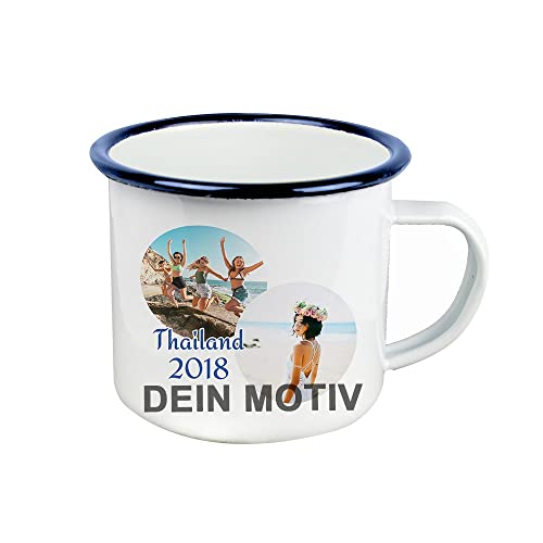 Emaille-Tasse personalisiert | Becher aus Emaille mit Bild und Text selbst gestalten | Farbe: Blau von Eurofoto