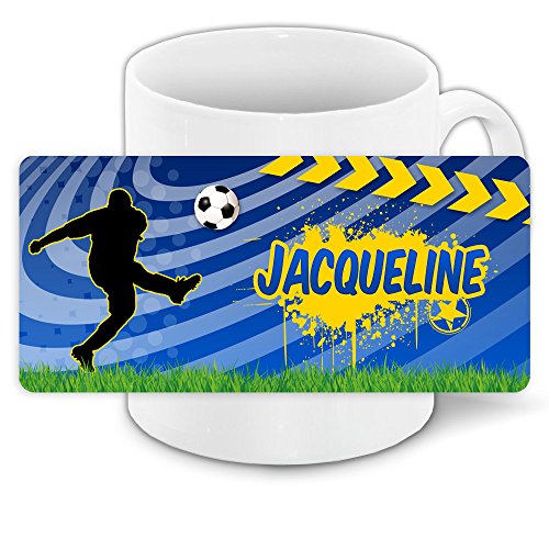 Eurofoto Fußballtasse mit Namen Jacqueline und schönem Fussball-Motiv für Mädchen von Eurofoto