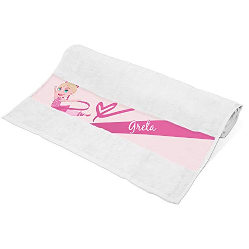 Eurofoto Handtuch mit Namen Greta und Motiv mit Tänzerin für Mädchen| Kinder-Handtuch Bedruckt | Farbe: Weiß | 50 x 100cm von Eurofoto