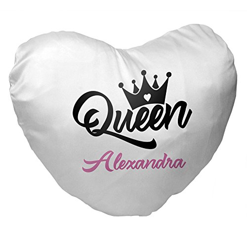 Eurofoto Herz-Kissen mit Namen Alexandra und schönem Queen-Motiv für Frauen | Valentinstagsgeschenk | Kuschelkissen | Schmusekissen von Eurofoto