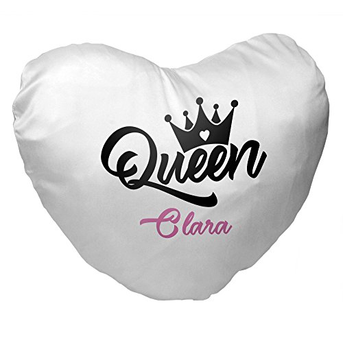 Eurofoto Herz-Kissen mit Namen Clara und schönem Queen-Motiv für Frauen | Valentinstagsgeschenk | Kuschelkissen | Schmusekissen von Eurofoto