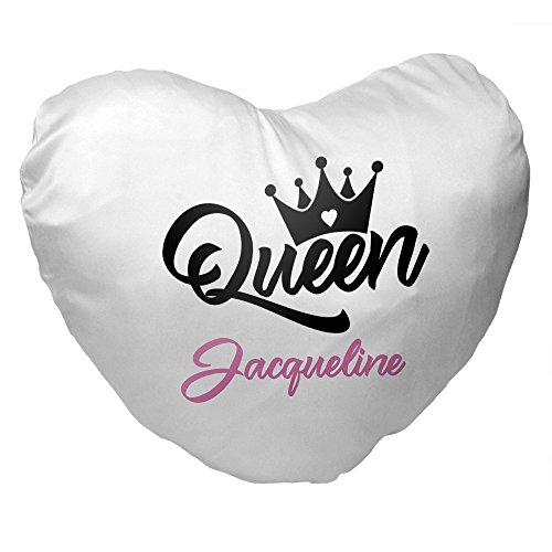 Eurofoto Herz-Kissen mit Namen Jacqueline und schönem Queen-Motiv für Frauen | Valentinstagsgeschenk | Kuschelkissen | Schmusekissen von Eurofoto