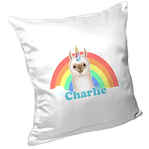 Eurofoto Kissen mit Namen Charlie und Llama-Einhorn-Motiv für Jungen | Namenskissen personalisiert | Kuschelkissen | Schmusekissen von Eurofoto