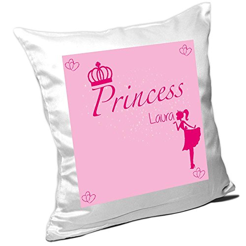 Eurofoto Kissen mit Namen Laura und süßem Prinzessin-Motiv für Mädchen - Namenskissen personalisiert - Kuschelkissen - Schmusekissen von Eurofoto