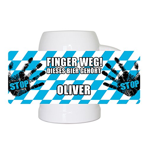 Eurofoto Lustiger Bierkrug mit Namen Oliver und schönem Motiv Finger weg! Dieses Bier gehört Oliver | Bier-Humpen | Bier-Seidel von Eurofoto