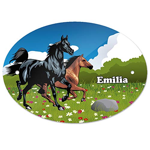 Eurofoto Türschild mit Namen Emilia und Pferde-Motiv für Mädchen | Kinderzimmer-Schild von Eurofoto