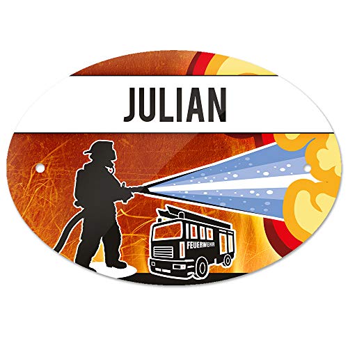 Eurofoto Türschild mit Namen Julian und Feuerwehr-Motiv | Kinderzimmer-Schild von Eurofoto