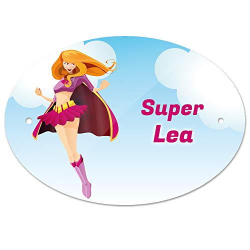 Eurofoto Türschild mit Namen Lea und Motiv mit Superheldin für Mädchen | Kinderzimmer-Schild Eurofoto Türschild mit Namen Lea und Motiv mit Superheldin für Mädchen | Kinderzimmer-Schild von Eurofoto