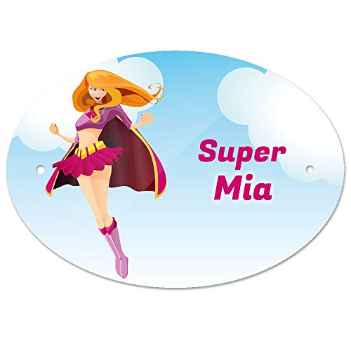 Eurofoto Türschild mit Namen Mia und Motiv mit Superheldin für Mädchen | Kinderzimmer-Schild Eurofoto Türschild mit Namen Mia und Motiv mit Superheldin für Mädchen | Kinderzimmer-Schild von Eurofoto