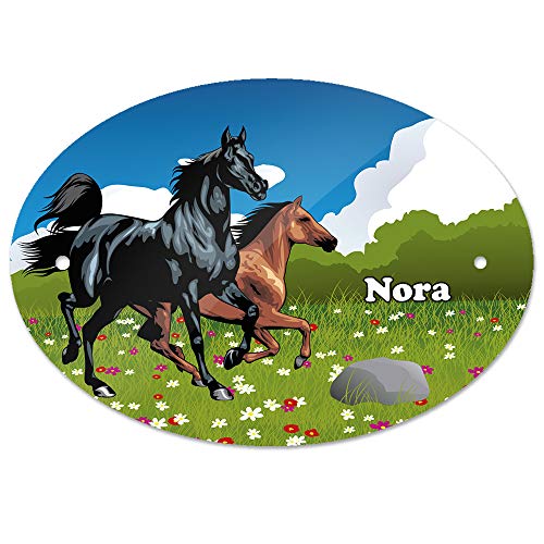 Eurofoto Türschild mit Namen Nora und Pferde-Motiv für Mädchen | Kinderzimmer-Schild von Eurofoto