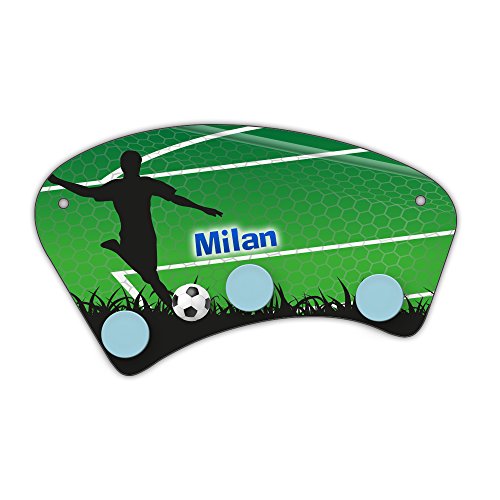 Eurofoto Wand-Garderobe mit Namen Milan und schönem Fußball-Motiv für Jungs - Garderobe für Kinder - Wandgarderobe von Eurofoto