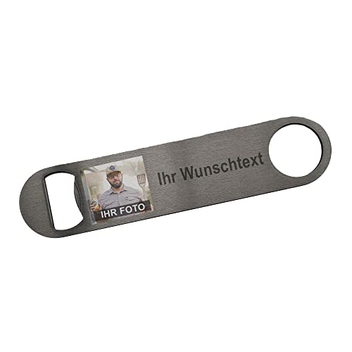 Flaschenöffner aus Edelstahl mit Logo/Bild und Text personalisiert (17,8 x 4cm) | Mit Wunsch-Motiv und Wunsch-Text individuell gestalten von Eurofoto