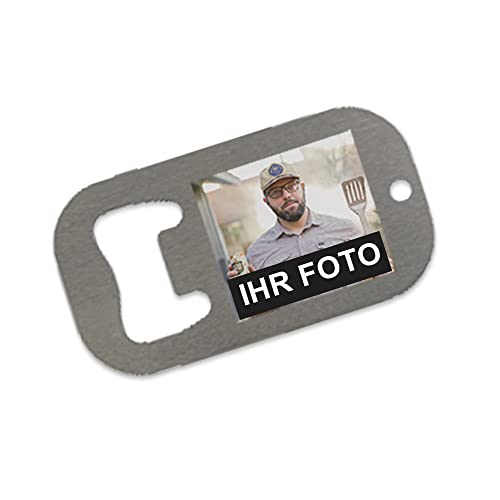 Flaschenöffner aus Edelstahl mit Logo oder Foto personalisiert (7 x 3,8cm) | Mit Foto, Logo oder Wunschmotiv individuell gestalten von Eurofoto