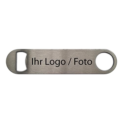 Flaschenöffner aus Edelstahl mit Logo oder Foto personalisiert (17,8 x 4cm) | Mit Foto, Logo oder Wunschmotiv individuell gestalten von Eurofoto