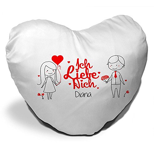 Herz-Kissen mit Namen Diana und Spruch - Ich Liebe Dich - mit Liebespaar zum Valentinstag | Herzkissen für Verliebte | Kuschelkissen in Herzform von Eurofoto