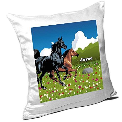 Eurofoto Kissen mit Namen Joyce und schönem Pferde-Motiv für Mädchen - Namenskissen personalisiert - Kuschelkissen - Schmusekissen von Eurofoto