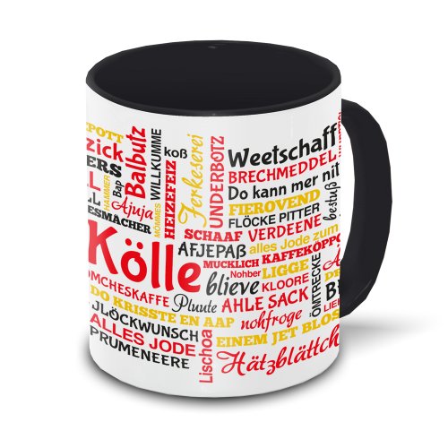 Köln-Tasse Tagcloud - weiß/schwarz - Tasse mit typischen Wörtern im Kölner Dialekt von Eurofoto