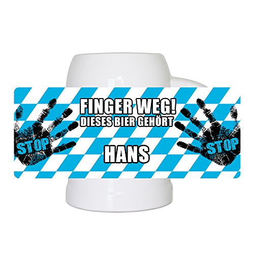 Lustiger Bierkrug mit Namen Hans und schönem Motiv Finger weg! Dieses Bier gehört Hans | Bier-Humpen | Bier-Seidel von Eurofoto
