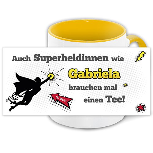 Namens-Tasse Gabriela mit Superheldinnen-Motiv für Teetrinker, gelb/weiss von Eurofoto