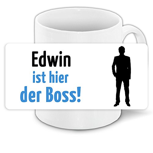 Tasse mit Motiv und Namen - Edwin ist der Boss - | Büro-Tasse | Lustiger Becher von Eurofoto