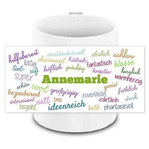 Tasse mit Namen Annemarie und positiven Eigenschaften in Schreibschrift, weiss | Freundschafts-Tasse - Namens-Tasse von Eurofoto