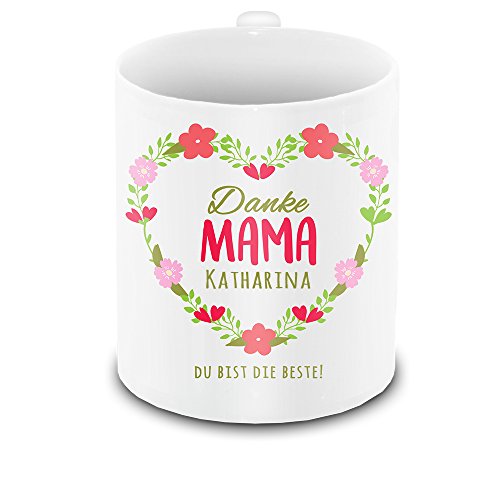 Tasse mit Namen Katharina und schönem Blumenherz-Motiv zum Muttertag | Mama-Tasse | Muttertags-Geschenk personalisiert von Eurofoto