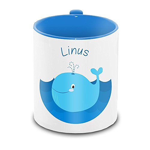 Tasse mit Namen Linus und Motiv mit Wal für Jungs | Keramik-Tasse | Kinder-Tasse von Eurofoto
