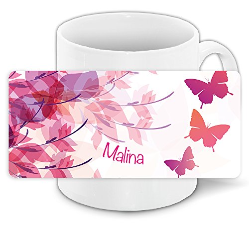 Tasse mit Namen Malina und süßem Schmetterling-Motiv für Mädchen - Tasse für Kinder Keramiktasse von Eurofoto