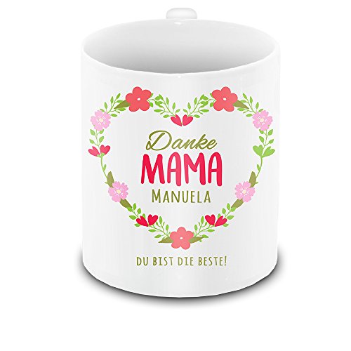 Tasse mit Namen Manuela und schönem Blumenherz-Motiv zum Muttertag | Mama-Tasse | Muttertags-Geschenk personalisiert von Eurofoto