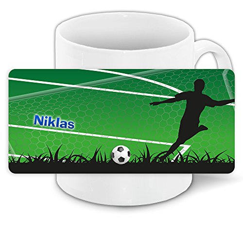 Tasse mit Namen Niklas und grünem Fußballer-Motiv für Jungs - Tasse für Kinder Keramiktasse von Eurofoto