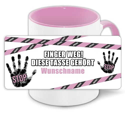 Tasse personalisiert mit Namen und Motiv Finger weg, diese Tasse gehört ... | Büro-Tasse mit Wunschnamen | Bunter Kaffee-Becher rosa von Eurofoto