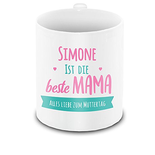 Tasse zum Muttertag mit Namen Simone und schönem Motiv - Simone ist die beste Mama - Alles Liebe zum Muttertag - | Mama-Tasse | Muttertags-Geschenk personalisiert von Eurofoto