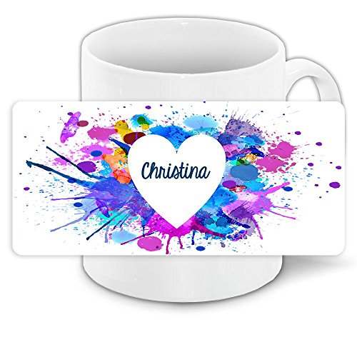Tasse zum Valentinstag mit Namen Christina und schönem Motiv mit Wasserfarben-Herz - Liebestasse Keramiktasse Freundschafts-Tasse von Eurofoto