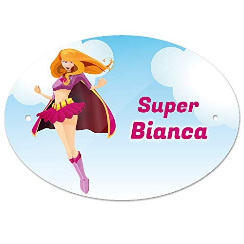 Türschild mit Namen Bianca und Motiv mit Superheldin für Mädchen | Kinderzimmer-Schild von Eurofoto