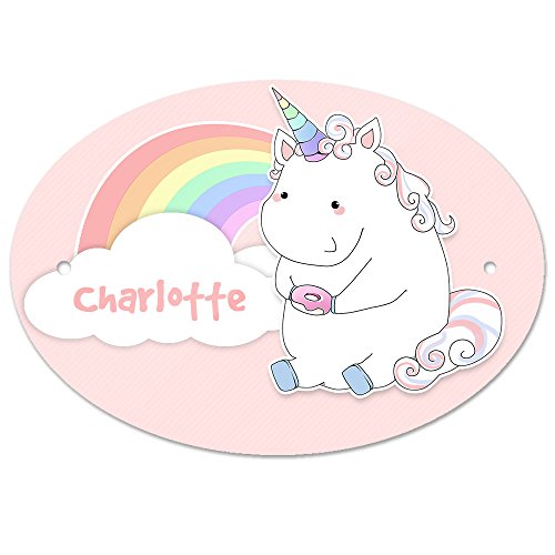 Türschild mit Namen Charlotte und Einhorn-Motiv in Pastell-Optik für Mädchen | Kinderzimmer-Schild von Eurofoto