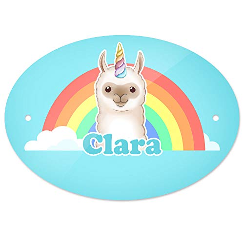 Türschild mit Namen Clara und Llama-Einhorn-Motiv | Kinderzimmer-Schild von Eurofoto