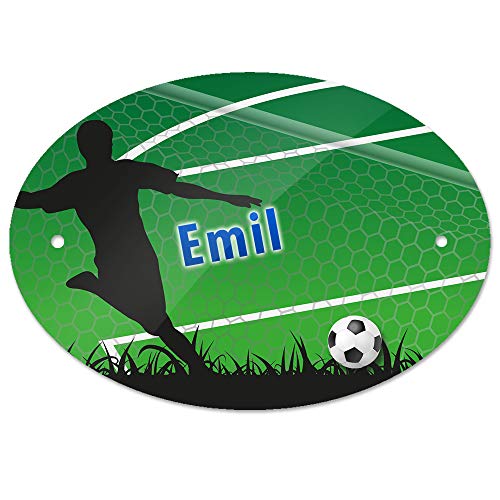 Türschild mit Namen Emil und Motiv mit Fußballer und Tor für Jungen | Kinderzimmer-Schild von Eurofoto