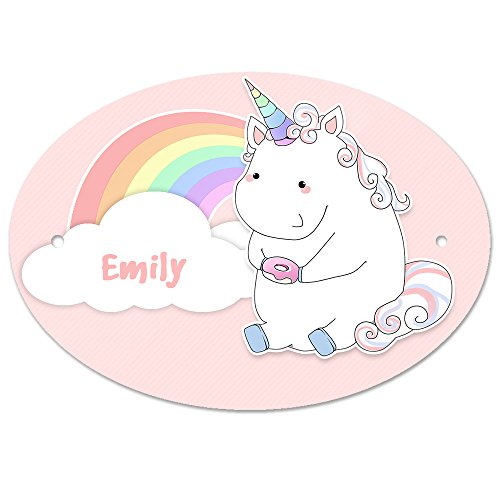 Türschild mit Namen Emily und Einhorn-Motiv in Pastell-Optik für Mädchen | Kinderzimmer-Schild von Eurofoto