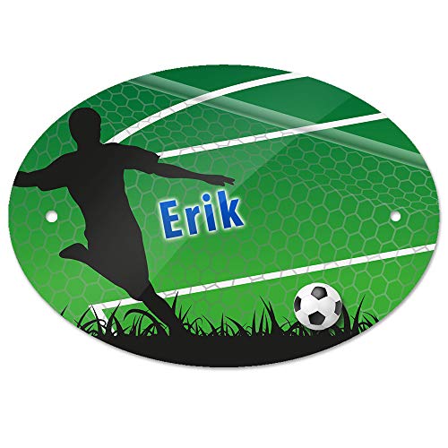 Türschild mit Namen Erik und Motiv mit Fußballer und Tor für Jungen | Kinderzimmer-Schild von Eurofoto