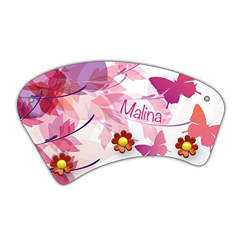 Eurofoto Wand-Garderobe mit Namen Malina und schönem Schmetterling-Motiv für Mädchen - Garderobe für Kinder - Wandgarderobe von Eurofoto