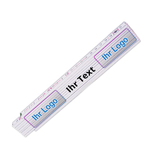 Zollstock mit Firmen-Logo oder Bild links und rechts sowie Wunschtext - Glieder-Maßstab personalisiert - Meterstab individuell einseitig bedruckt von Eurofoto