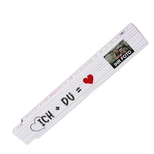Zollstock mit Foto und Spruch – Ich + Du = Liebe – zum Valentinstag für Verliebte | Glieder-Maßstab personalisiert von Eurofoto