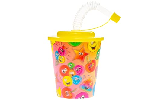 Eurofuchs24 12 x 3D Mehrweg Becher mit Strohhalm und Deckel Trinkbecher 250ml Wackelmotiv verschiedene Designs (Lachgesicht) von Eurofuchs24