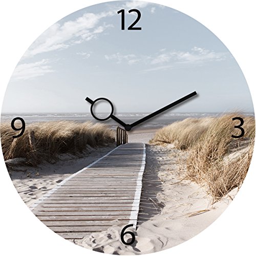 Wanduhr aus Glas, rund, Morning Walk, Steg am Strand, 30x30 cm von Eurographics von EuroGraphics