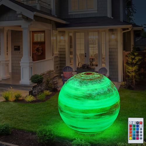 Eurohandisplay LED Gartenleuchte Außenlampe Kugellampe mit Stromkabel 3 M Leuchtkugel 60cm Farbwechsel Fernbedienung RGB Dimmbar Fassung E27 inkl Leuchtmittel IP55 (Mars-40) von Eurohandisplay