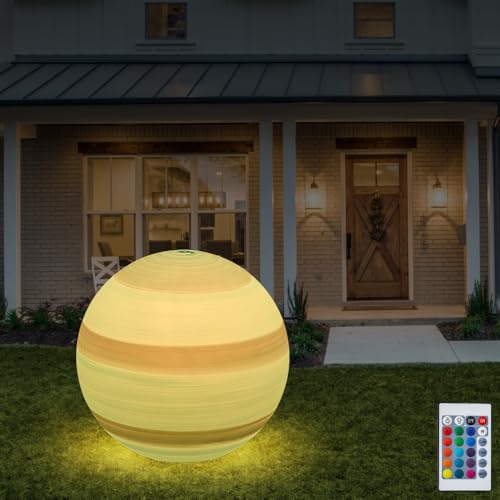 Eurohandisplay LED Gartenleuchte Außenlampe Kugellampe mit Stromkabel 3 M Leuchtkugel 60cm Farbwechsel Fernbedienung RGB Dimmbar Fassung E27 inkl Leuchtmittel IP55 (Neptun-40) von Eurohandisplay