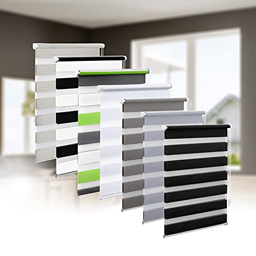 Eurohome Doppelrollo Klemmfix ohne Bohren, Duo Rollo,85cm x 150cm (Stoffbreite 81 cm) Schwarz Transparentes und undurchsichtiges Sichtschutz Rollo mit Klemmträgern für Fenster und Türen von Eurohome