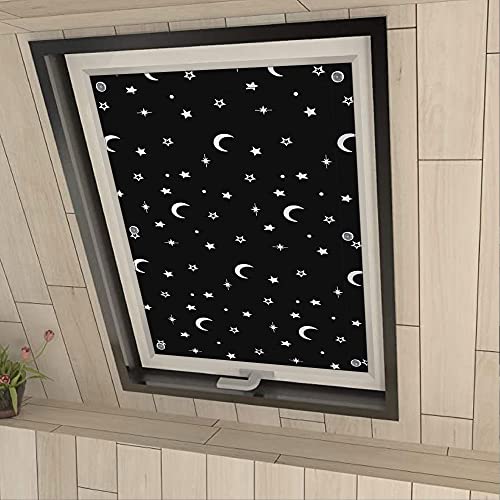 Eurohome 100% Verdunkelung Dachfenster Rollo ohne Bohren Sonnenschutz Verdunkelungsrollo mit Saugnäpfen für Fenster Mond Sterne 116x120 cm von Eurohome